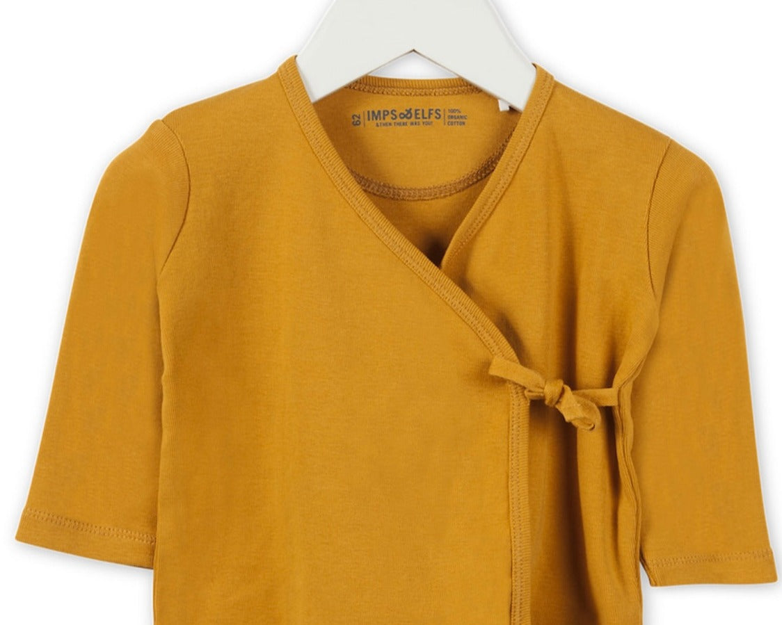 Imps & Elfs Organic Cotton Newborn Kimono Wrapover Top With Side Ties and Long Sleeves - CapuletKids