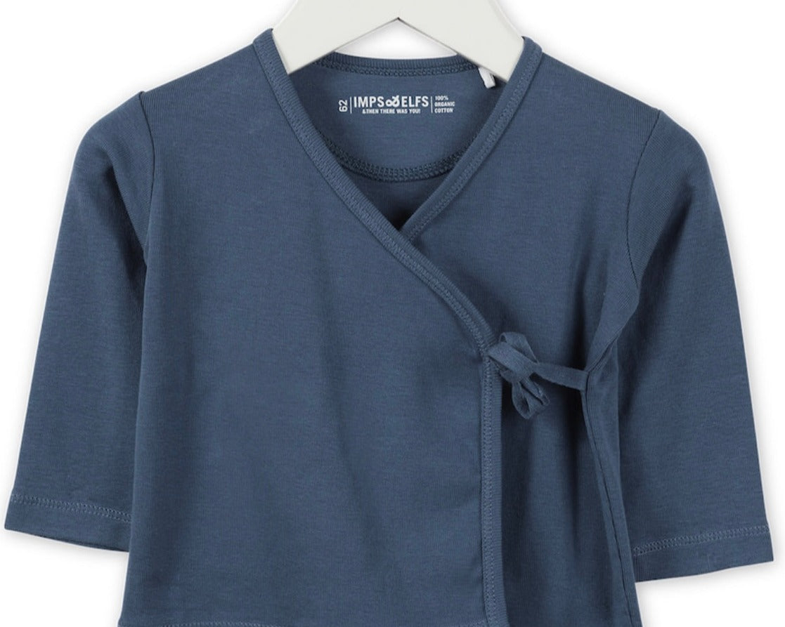 Imps & Elfs Organic Cotton Newborn Kimono Wrapover Top With Side Ties and Long Sleeves - CapuletKids