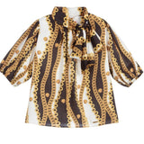 Loredana Silk Top With Chain Pattern and Bow Neckline for Girls 7-8Y