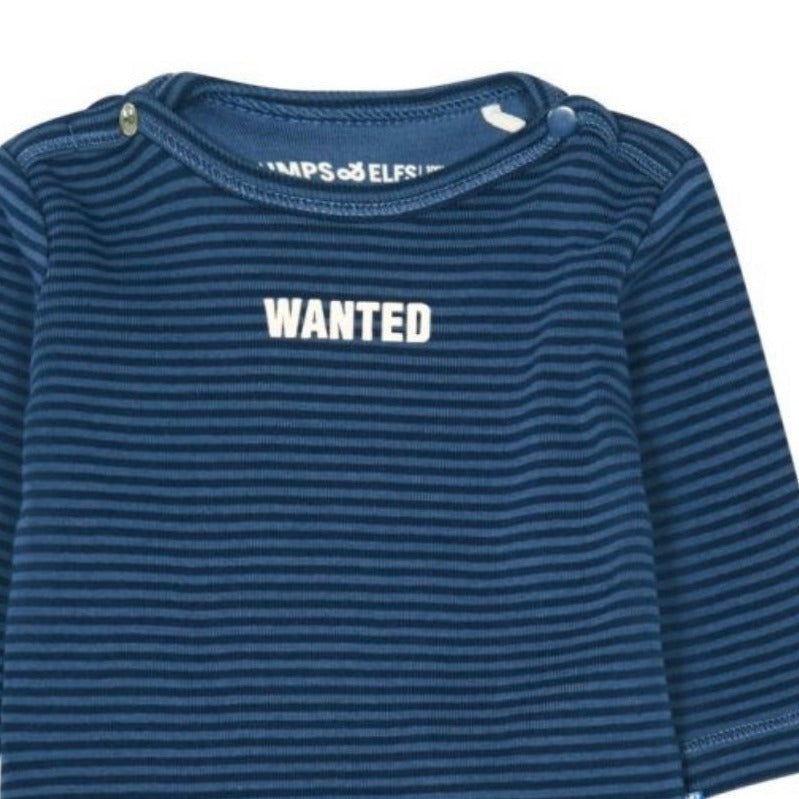Imps & Elfs Cotton Long Sleeve Stripe T-Shirt "Wanted" for Mini Girls and Mini Boys From Newborn to 1Y