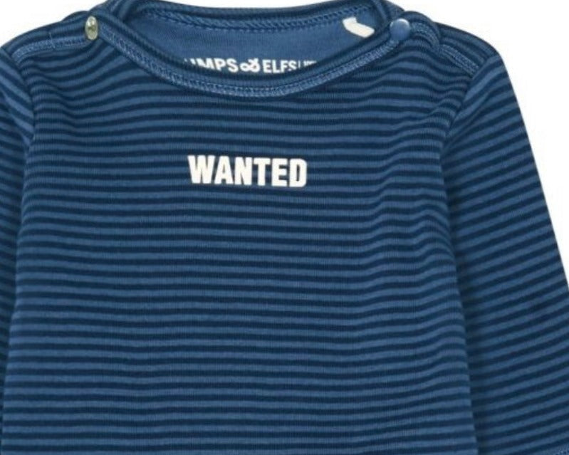 Imps & Elfs Cotton Long Sleeve Stripe T-Shirt "Wanted" for Mini Girls and Mini Boys From Newborn to 1Y