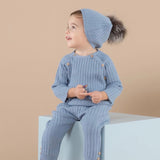 Bébé Sweeny Ivory Knit Ribbed Bonnet Hat With Pompom for Mini Kids 3-12M - CapuletKids