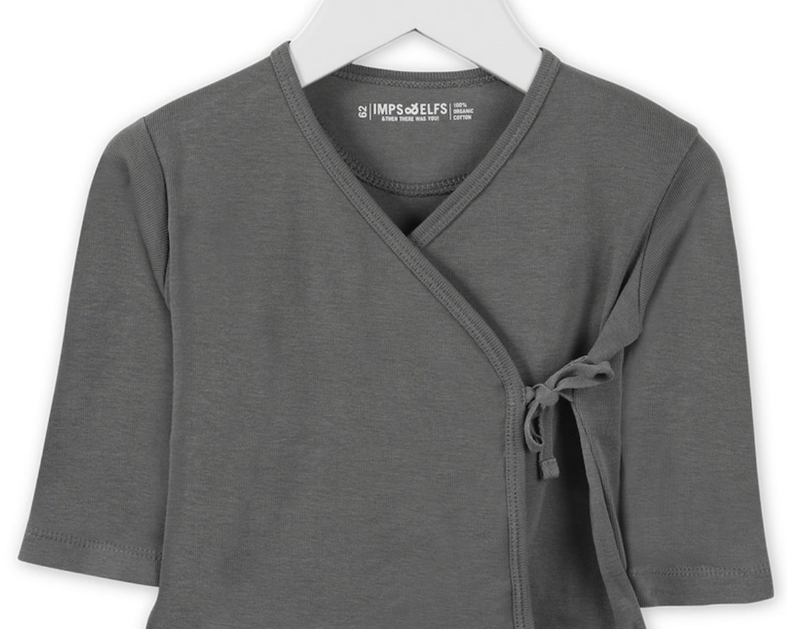 Imps & Elfs Organic Cotton Newborn Kimono Wrapover Top With Side Ties and Long Sleeves - CapuletKids