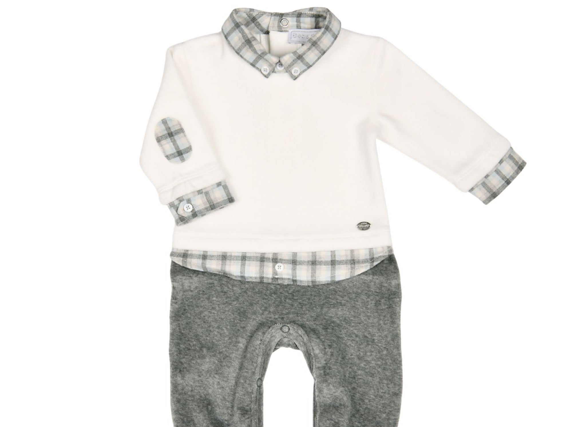 Bébé Sweeny Clarence Babygrow  - Off-White & Grey Melange Organic Velour With Shirt Effect - CapuletKids