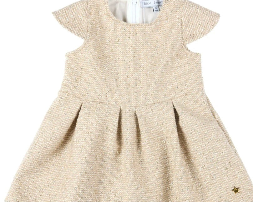 Bébé Sweeny Carla Girls Gold Tweed & Tulle Dress For Mini Girls 2 Y - CapuletKids
