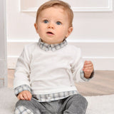 Bébé Sweeny Clarence Babygrow  - Off-White & Grey Melange Organic Velour With Shirt Effect - CapuletKids