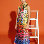 Loredana Pleated Sleeveless Long Tulip Print Floral Dress With Golden Buttons for Girls 7-10Y and 16Y