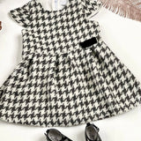 Bébé Sweeny Tweed Carla Dress in Ivory and Black With Golden Glitter and Velvet Bow For Mini Girls 12M - 36M - CapuletKids