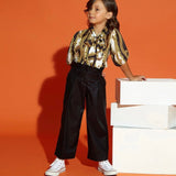 Loredana Silk Top With Chain Pattern and Bow Neckline for Girls 7-8Y