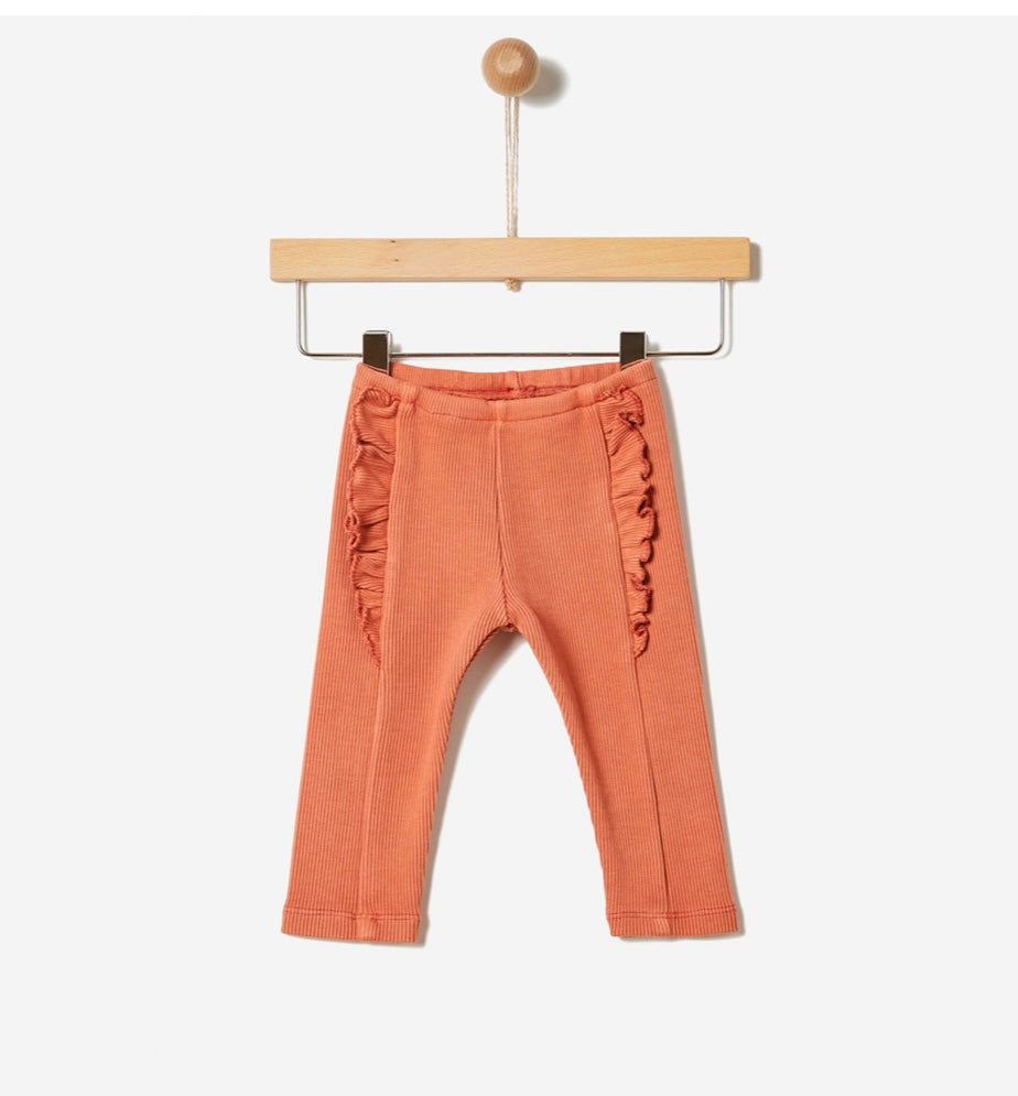 Yell-Oh orange ribbed frilled pants for baby girls