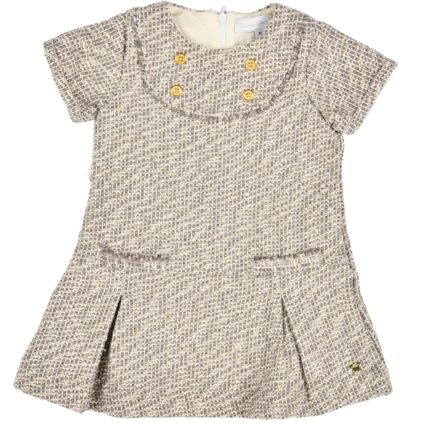 Bébé Sweeny Bridgette Dress in Grey/ Pink & Gold Tweed for Baby Girls 18 m - 4Y - CapuletKids